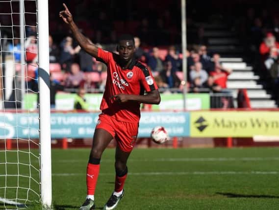 Crawley Town's Enzio Boldewijn celebrates scoring Reds' third goal against Leyton  Orient.
Picture by PW Sporting Photography