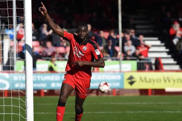 Crawley Town's Enzio Boldewijn celebrates scoring Reds' third goal against Leyton Orient.
Picture by PW Sporting Photography