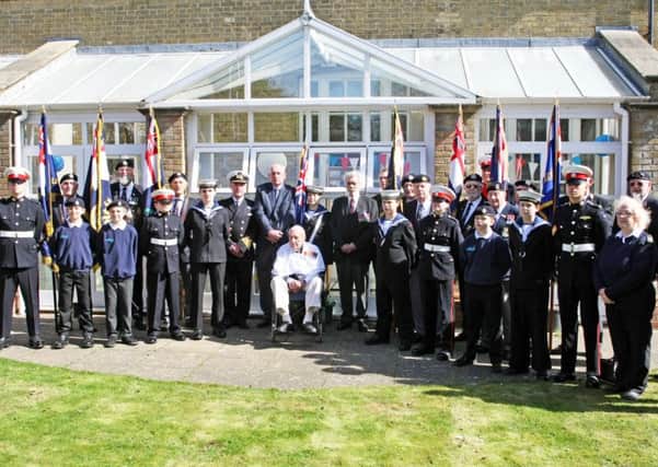 Worthing West MP Peter Bottomley, Deputy Lieutenant for West Sussex Tom Wye, Worthing deputy mayor and mayoress  Alex and Fran Harman, members of the Royal Naval Association and Worthing Sea Cadets from TS Vanguard were among those attending the ceremony. Picture: Derek Martin DM17314247a