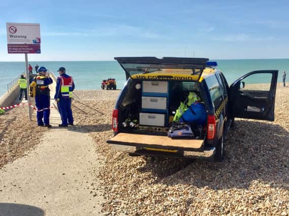 Police and the coastguard at Brighton beach on Saturday (Photograph: Eddie Mitchell)