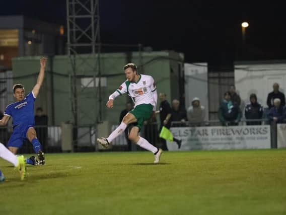 Jimmy Wild puts Bognor ahead / Picture by Tim Hale