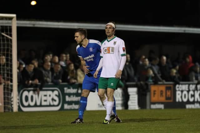 MoM Gary Charman bandaged up and battling against Leiston / Picture by Tim Hale