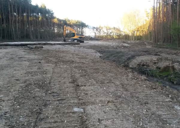 Levelling the ground at Pondtail Wood after the felling of trees SUS-160206-162015001