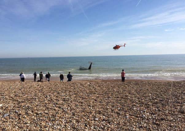 The plane crashed into the sea by the Widewater beach huts in Lancing. Picture: Andrew Rogers