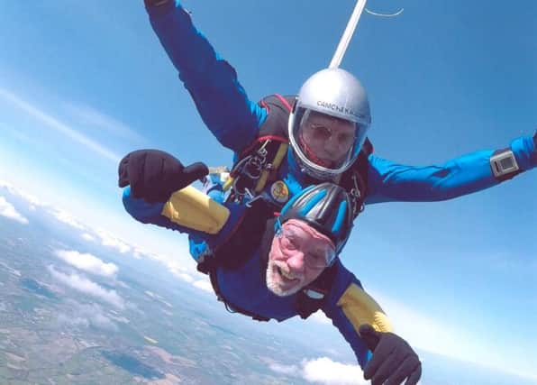 Paul Cambell from Hastings celebrates his 71st birthday with a parachute jump. SUS-170426-105854001