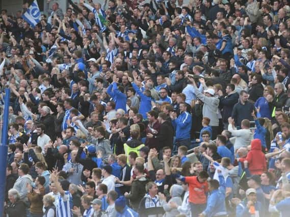 Albion fans celebrate Glenn Murray's winner. Picture by Phil Westlake (PW Sporting Photography)