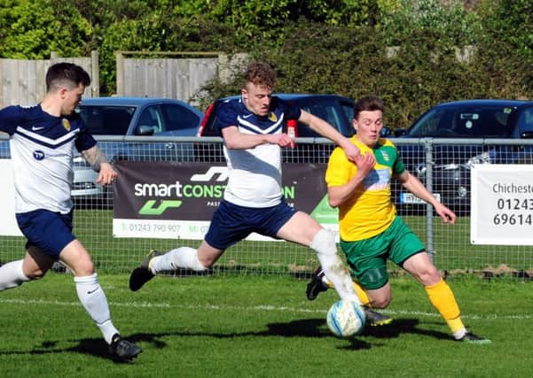 Sidlesham's Callum Dowdell in action in the 2-2 draw with Upper Beeding / Picture by Kate Shemilt