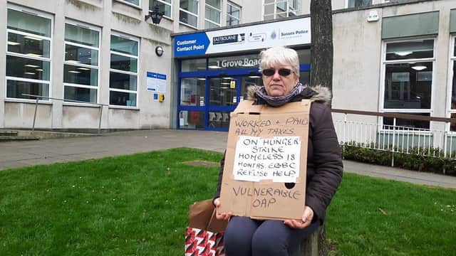 Meg Ainsworth protesting outside the council