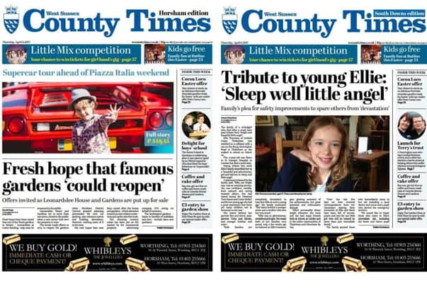 Front pages of the West Sussex County Times (Thursday April 6 edition)