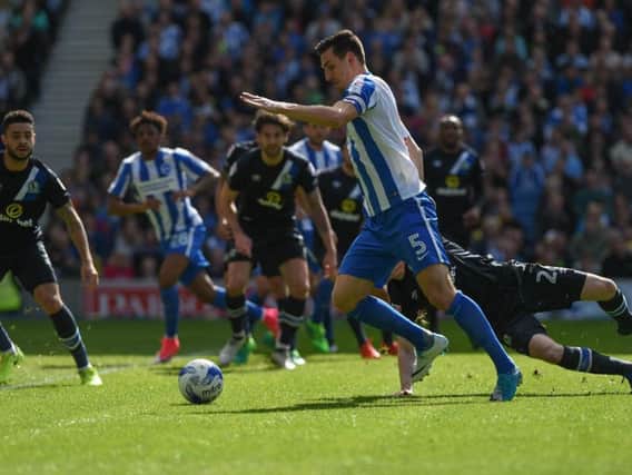 Lewis Dunk in action against Blackburn on Saturday. Picture by Phil Westlake (PW Sporting Photography)