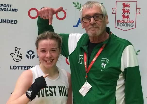 Elsie Pattenden with West Hill Boxing Club coach Johnny Gray after reaching the national final in the England Junior Championships