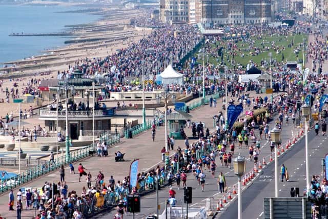 Aerial view over Hove lawns at last year's Brighton Marathon. Picture: JJ Waller