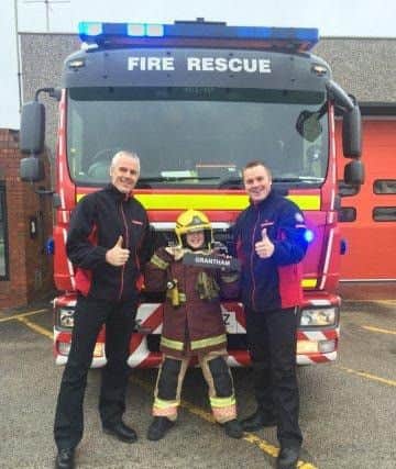 Andrew Dane on a visit to Grantham Fire Station.