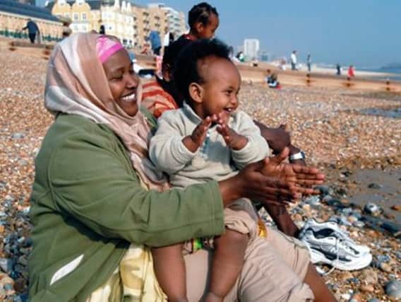 An Oromo family enjoying a trip to beach