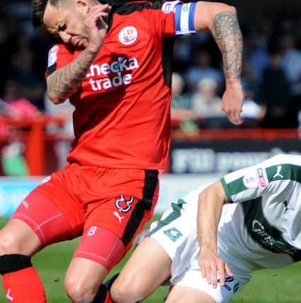 Crawley Town FC v Plymouth Argyle FC. Nasty challenge 16 mins. Pic Steve Robards SR1706741 SUS-170804-154704001
