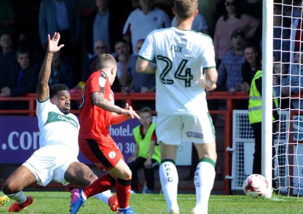 Crawley Town FC v Plymouth Argyle FC. Dean Cox gets opener. Pic Steve Robards SR1706788 SUS-170804-154648001