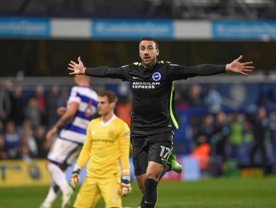 Glenn Murray celebrates his goal at Queens Park Rangers on Friday. Picture by Phil Westlake (PW Sporting Photography)