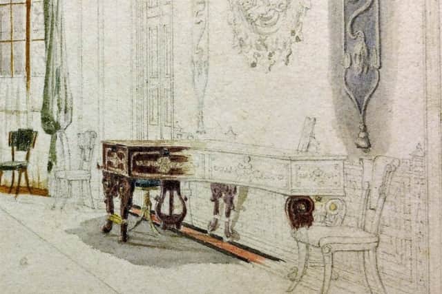 A watercolour by Pugin of the piano SUS-171104-175218001
