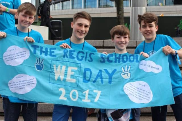 The Regis School banner for the national We Day event