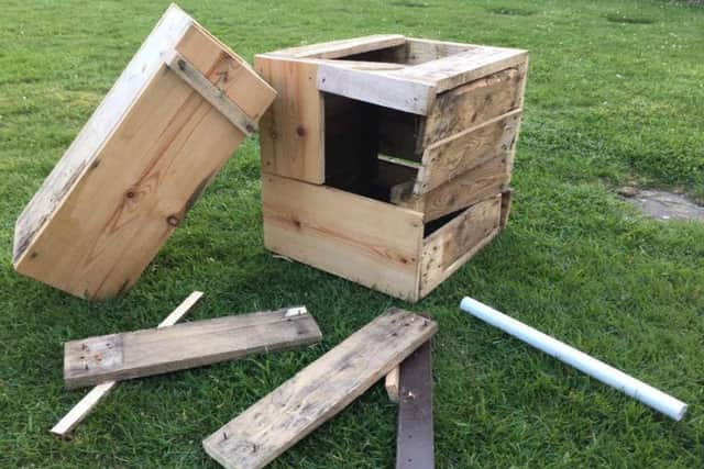 A broken hedgehog house in Mewbrook Park. Pic: Arun Parks and Greenspaces