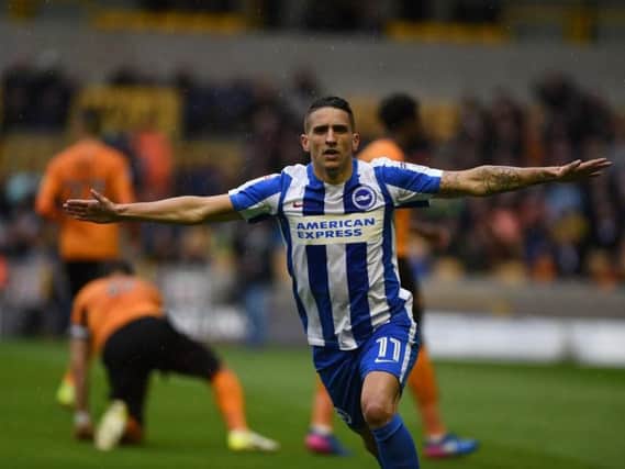 Anthony Knockaert celebrates his opening goal. Picture by Phil Westlake (PW Sporting Photography)