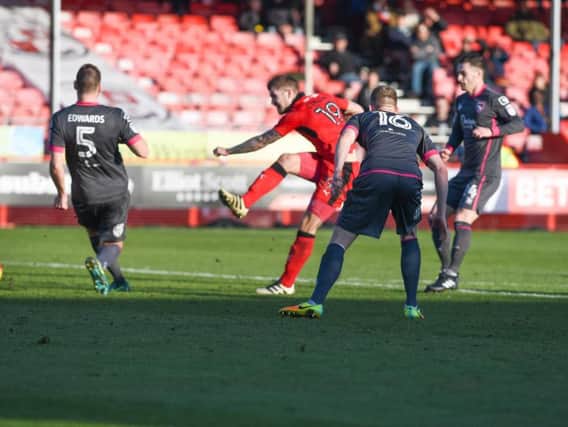 James Collins went close to scoring for Crawley Town during their 1-0 defeat at Accrington Stanley. 
Picture by PW Sporting Photography