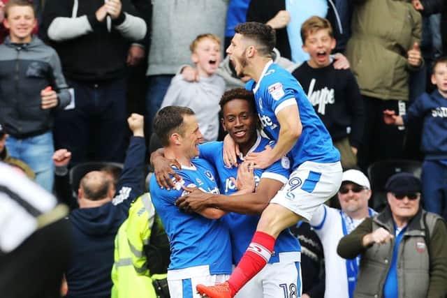 Jamal Lowe takes the congratulations after scoring. Picture: Joe Pepler