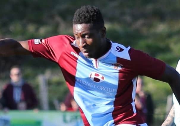 Shomari Barnwell scored Hastings United's first two goals in the 4-4 draw away to Lewes. Picture courtesy Scott White