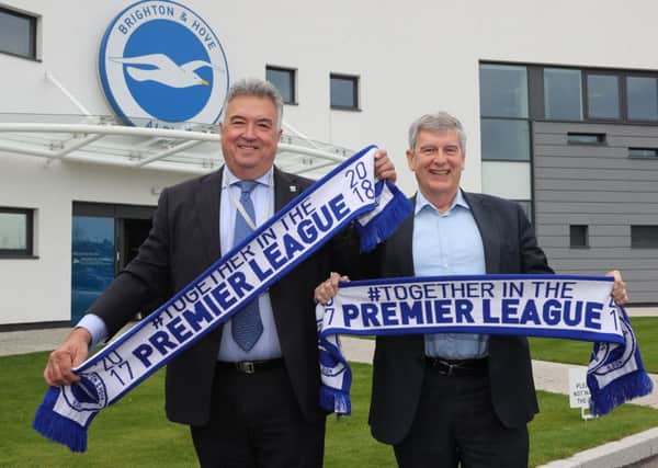 Leader of Adur District Council, councillor Neil Parkin and right Brighton and Hove Albion Football Club chief executive, Martin Perry. Picture: Adur and Worthing councils