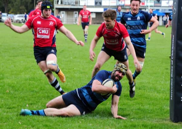 Phil Dickin scores a Chi try in their win over Westcombe Park / Picture by Kate Shemilt