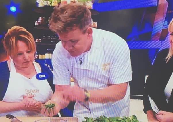 Catia Castro with Gordon Ramsay on the ITV show Culinary Genius SUS-170424-123334001