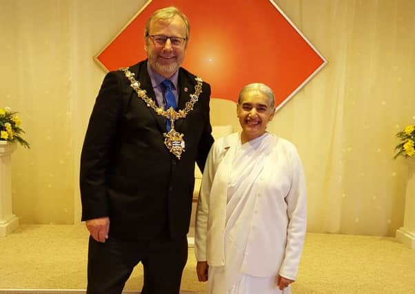 Sister Jayanti, the European director of the Brahma Kumaris world spiritual university, with Worthing mayor Sean McDonald