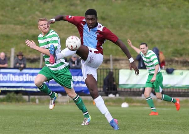 Shomari Barnwell brings the ball under control during Hastings United's 3-3 draw at home to Chipstead on Saturday. Picture courtesy Scott White