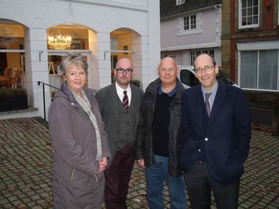 from left: Melanie Burgoyne, Rural Towns Co-ordinator, Chichester District Council; David Stanton, Vice Chairman, Midhurst Community Partnership & Proprietor of Seven Fish Restaurants; Councillor John Quilter, Chairman, Midhurst Community Partnership; and Andrew Tyrie, MP for Chichester pictured in 2012