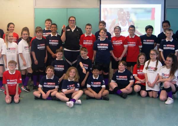Olympic medallist Cassie Patten with year-seven students at Felpham Community College