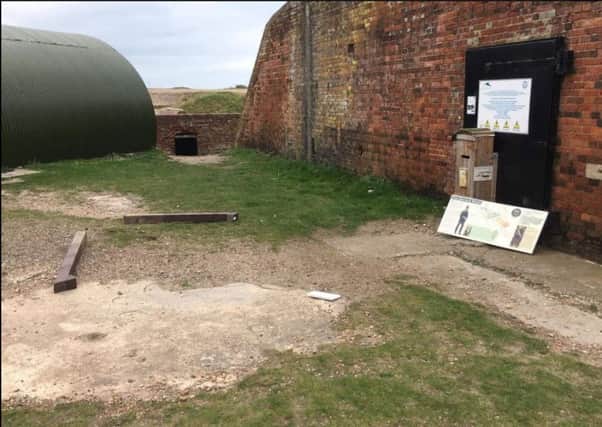 Damage caused to Shoreham Fort. Photo by Sussex Police