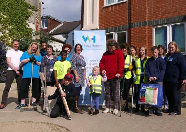Worthing Homes staff and residents join forces to tidy up communal areas at Fenchurch Mansions and Victoria Mansions