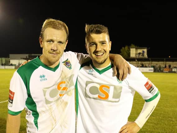 James Fraser and goal hero Ollie Pearce / Picture by Tim Hale
