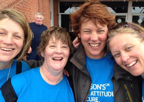 Sisters, from left, Nicola Burness-Smith, Vivienne Slattery, Joe Trichler and Caroline Burness-Smith when they finished Just Walk three years ago