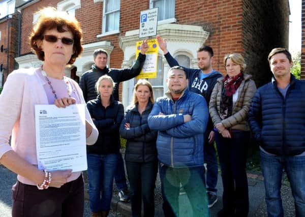 Residents of Barttelot Road are protesting over parking in Zone A in Horsham. Heather Grabham in the foreground. Pic Steve Robards  SR1708677 SUS-170426-101132001