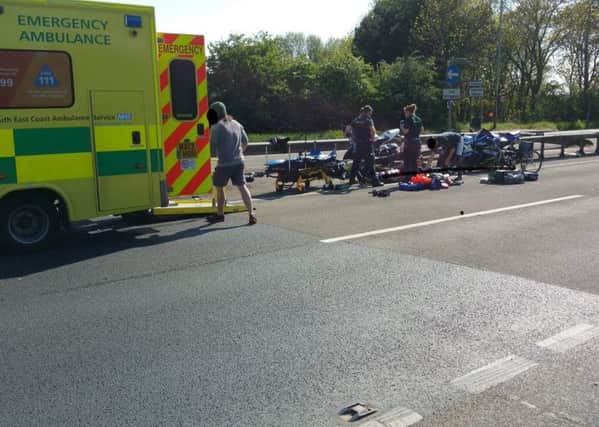 A motorcyclist was taken to hospital after the A27 collision in Sompting. Picture: Sussex Roads Police