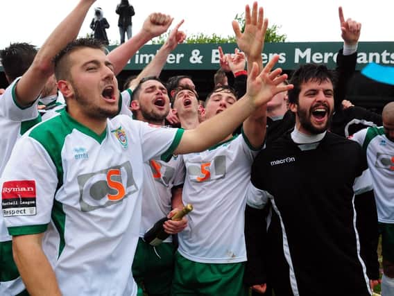 The Bognor players make the most of the celebrations / Picture by Kate Shemilt