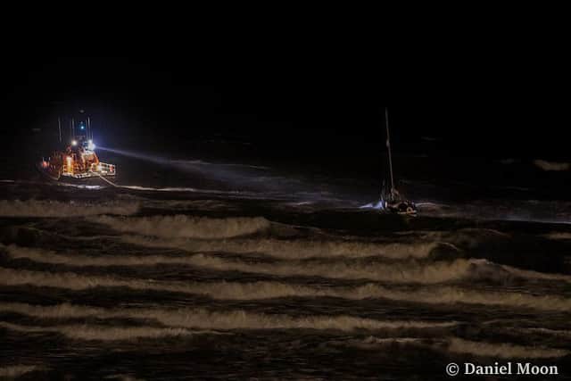 Shoreham lifeboat towing the yacht away (Photograph: Daniel Moon/dmoonuk.com)
