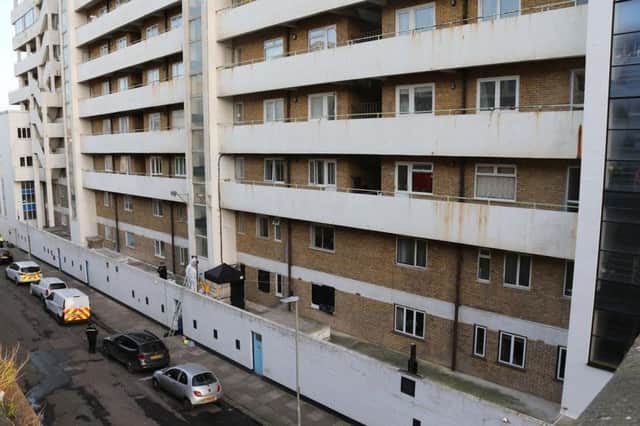 The man died after falling from a balcony in Marine Court. Picture by Eddie Mitchell.
