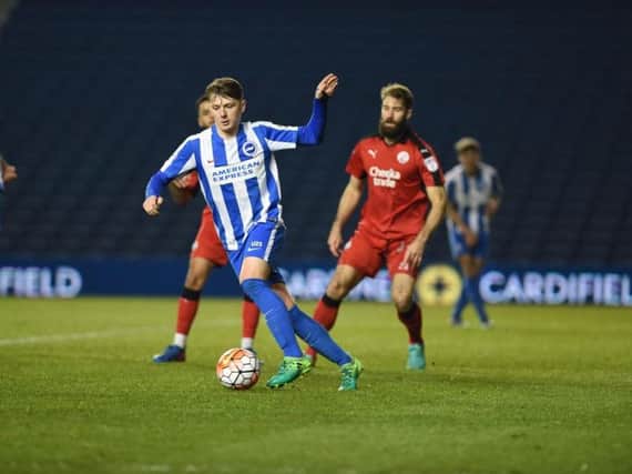 James Tilley got Albion under-23s opening goal in the Sussex Senior Cup final this evening. Picture by Phil Westlake (PW Sporting Photography)