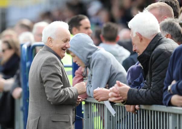 Jack Pearce chats to fans at the Havant-Bognor game / Picture by Tim Hale