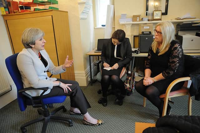 The Prime Minister being interviewed by Eastbourne Herald reporters Annemarie Field and Ginny Sanderson