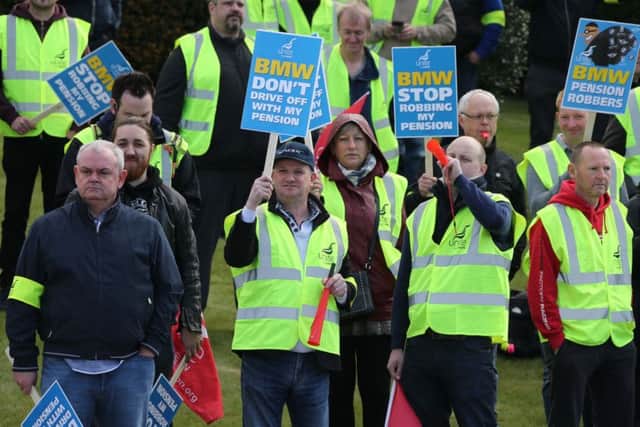 A strike held at Rolls-Royce in Goodwood earlier this year. Further strikes due for May were called off. Eddie Mitchell