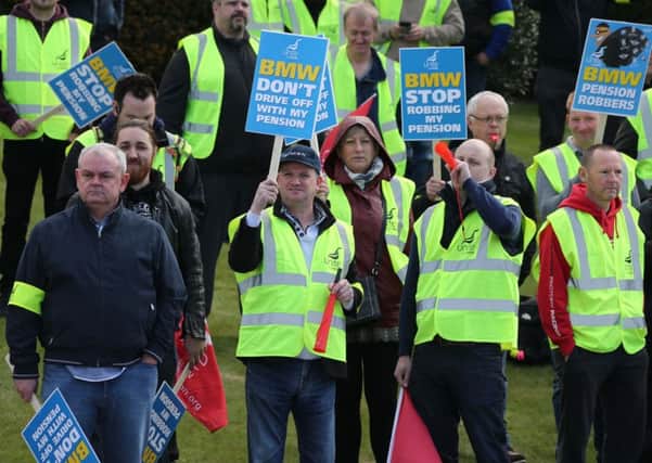 A strike held at Rolls-Royce in Goodwood earlier this year. Further strikes due for May were called off. Eddie Mitchell