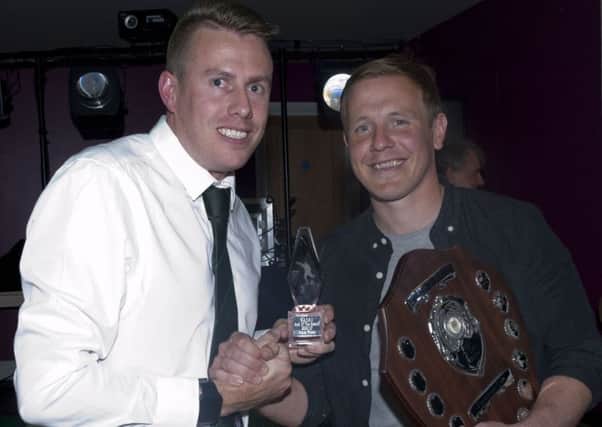 James Fraser, pictured with Ian Guppy, picked up goal-of-the-season and leading goalscorer awards at the presentation evening / Picture by Tommy McMillan